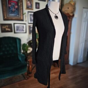 White & Warren Cardigan 100% Cashmere Black Open Front Long Sleeve Sweater M S